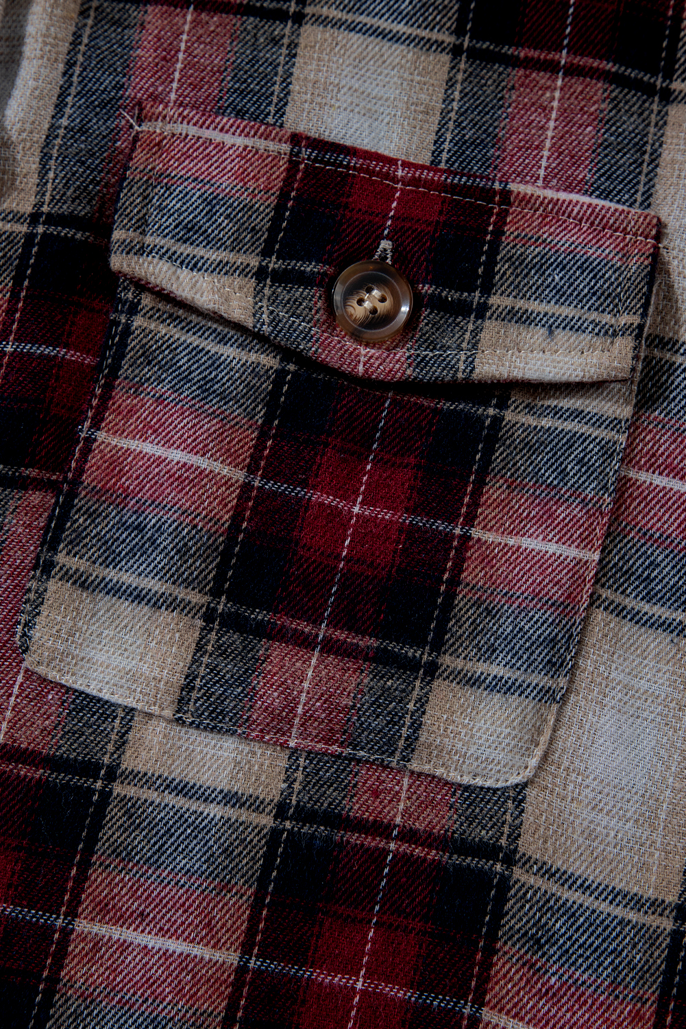 Red Plaid Print Chest Pocket Buttoned Hooded Shacket - loveforevers