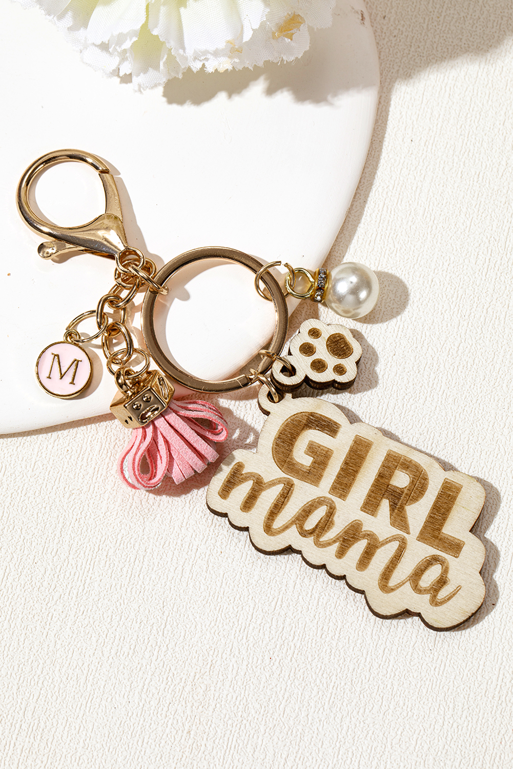 Pink Girl Mama Dog Claw Pearl Tassel Keychain - loveforevers