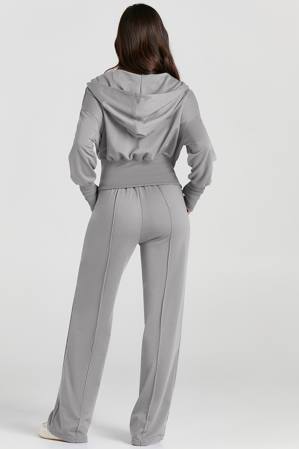 Gray Double Zipper Hooded Jacket and Sweatpants Active Set - loveforevers