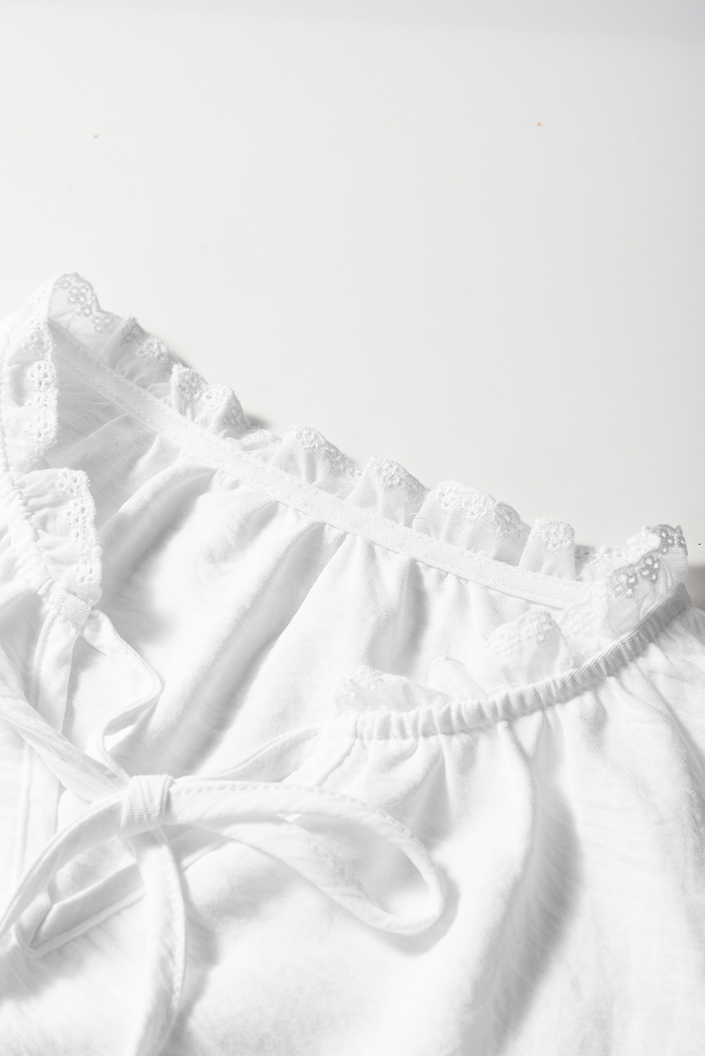 White Embroidered Ruffle Trim Textured Blouse - loveforevers