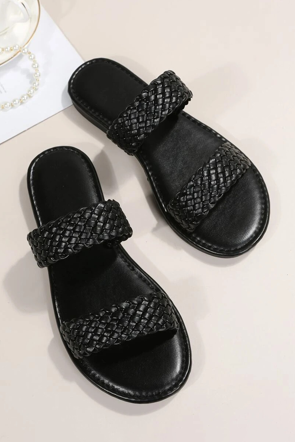 Chestnut Braided Double Band Leathered Flat Slippers - loveforevers