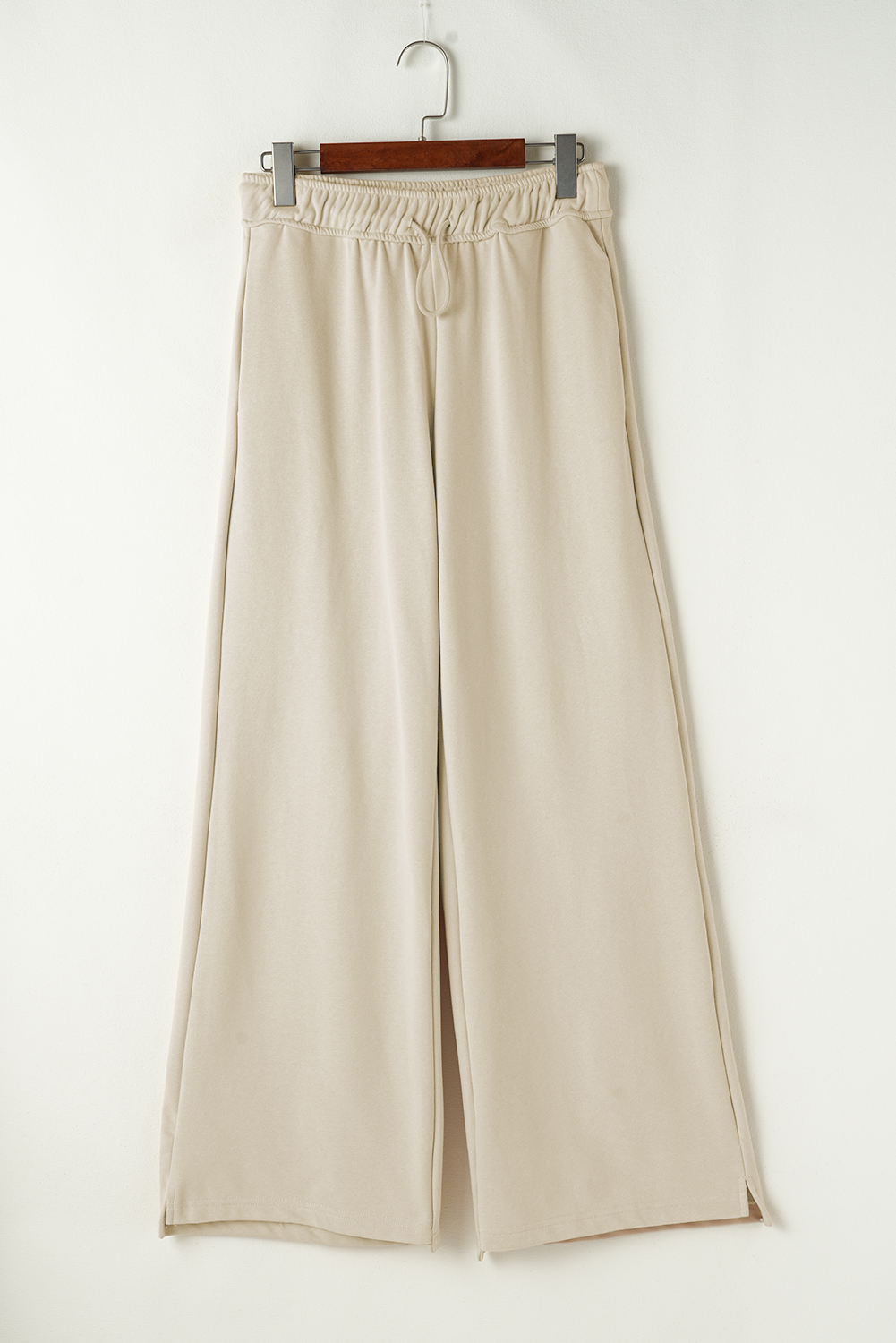 Apricot Loop Drawstring Elastic Waistband Casual Wide Leg Pants - loveforevers