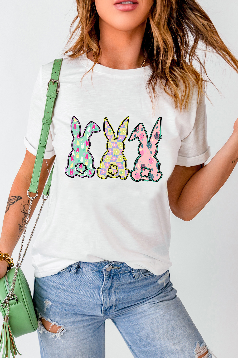 White Easter Bunny Graphic Crewneck Tee - loveforevers