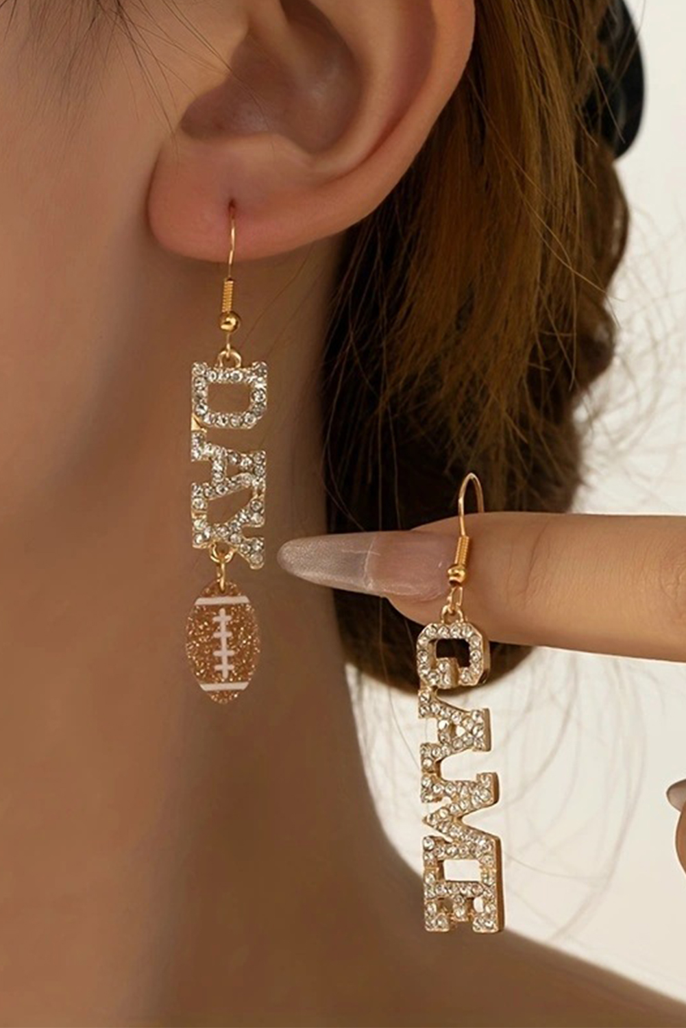 Gold GAME DAY Rugby Football Rhinestone Earrings - loveforevers