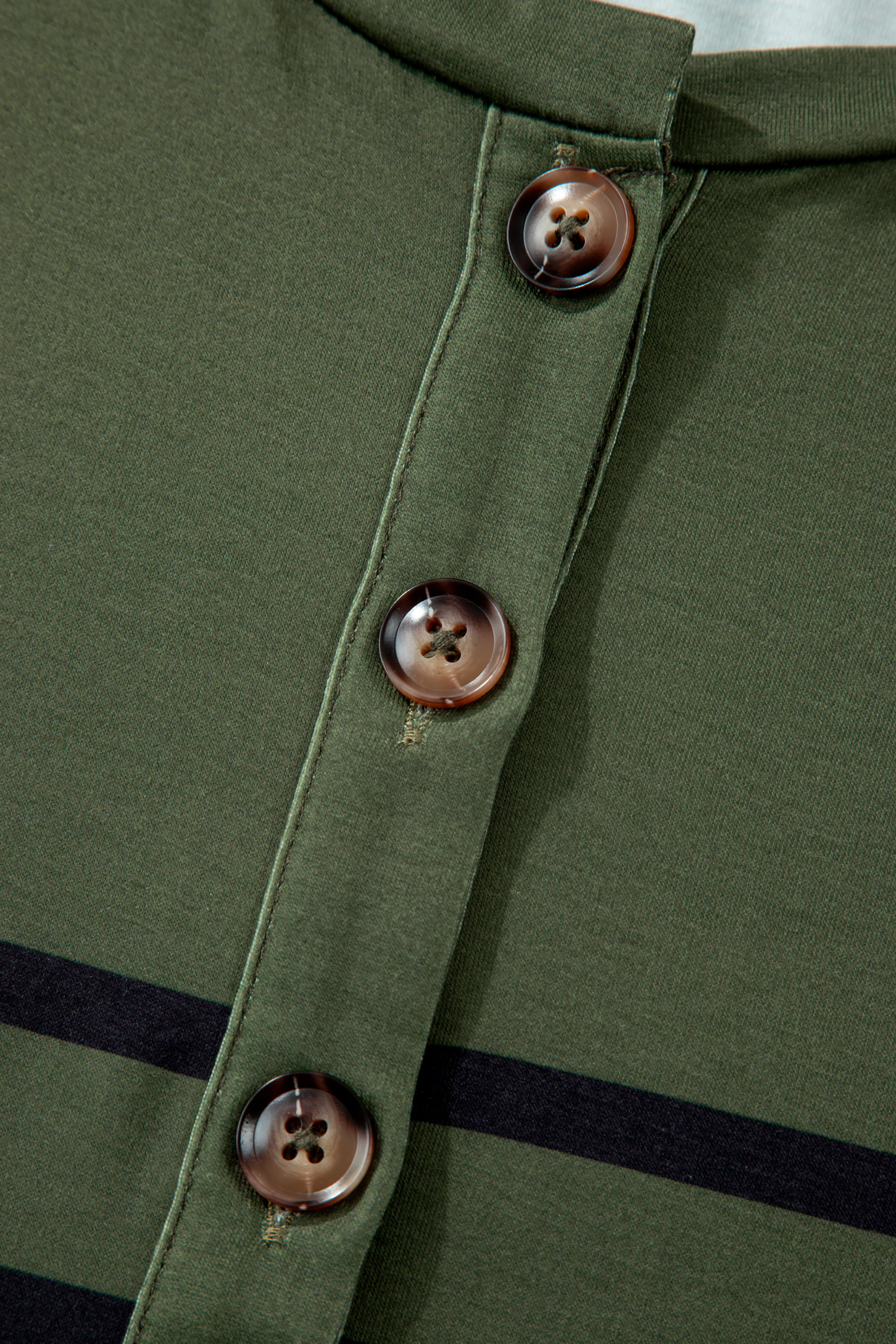 Four Leaf Clover Striped Half Buttons Crew Neck T-Shirt - loveforevers