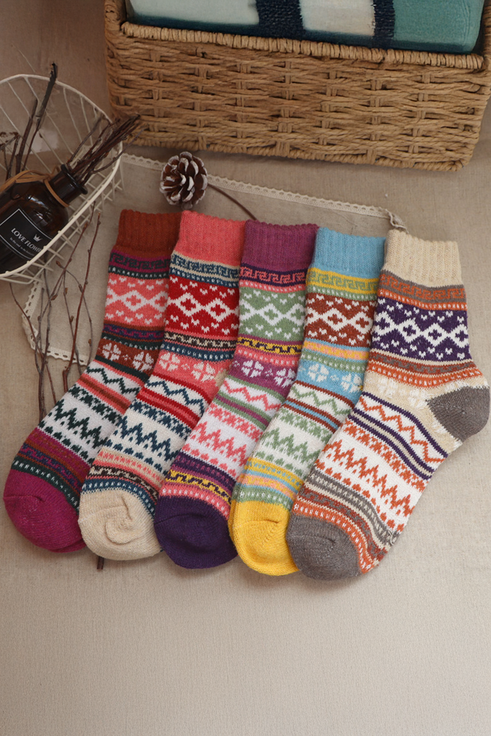 Camel 5pcs/set Bohemian Pattern Soft Crew Socks - loveforevers