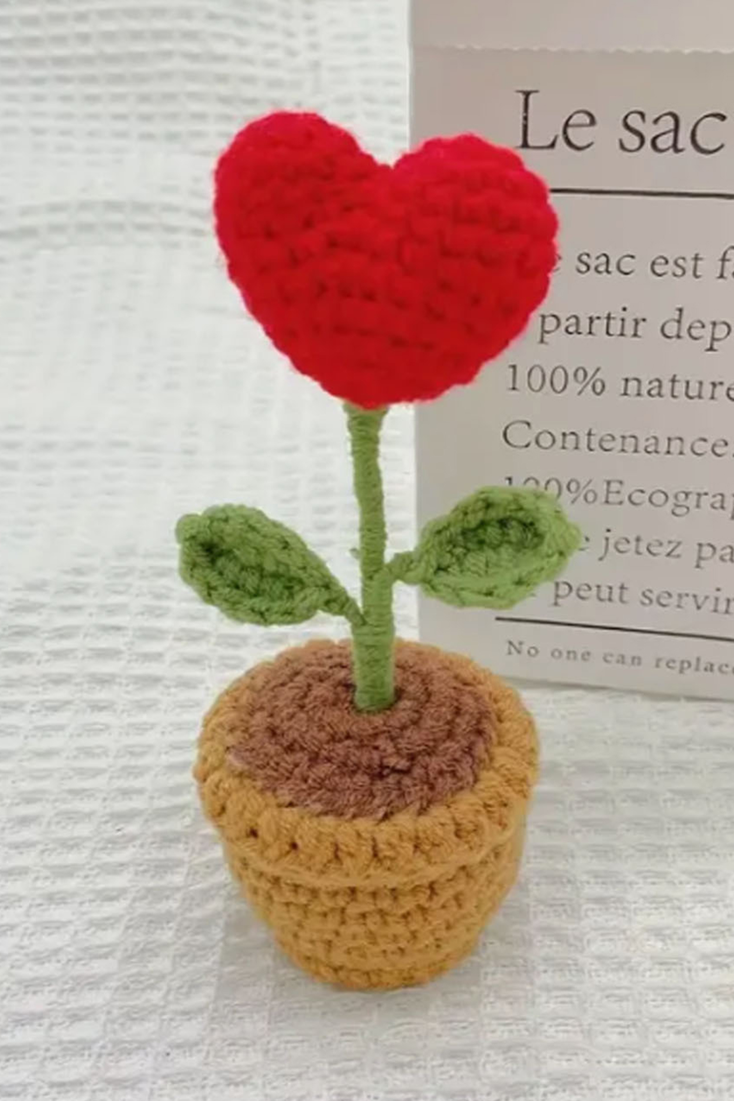 Fiery Red Sweet Heart Crochet Potted Plant Home Decoration - loveforevers