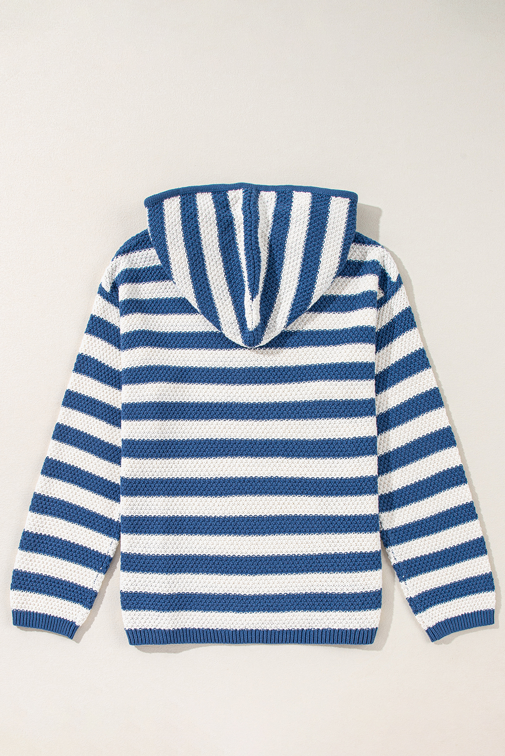 Blue Stripe V Neck Pocketed Drawstring Hooded Sweater - loveforevers