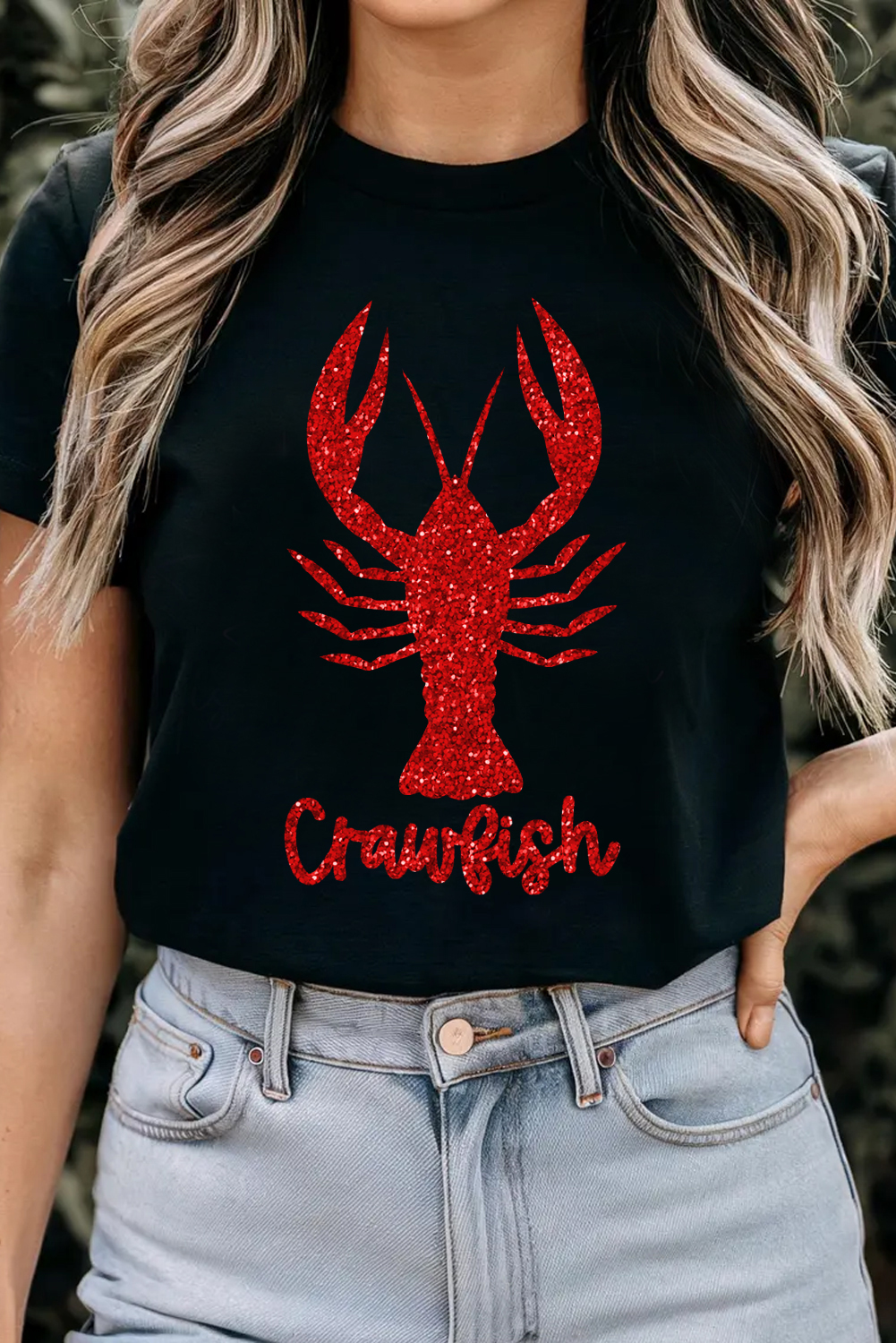 Black Shimmering Crawfish Graphic Tee - loveforevers