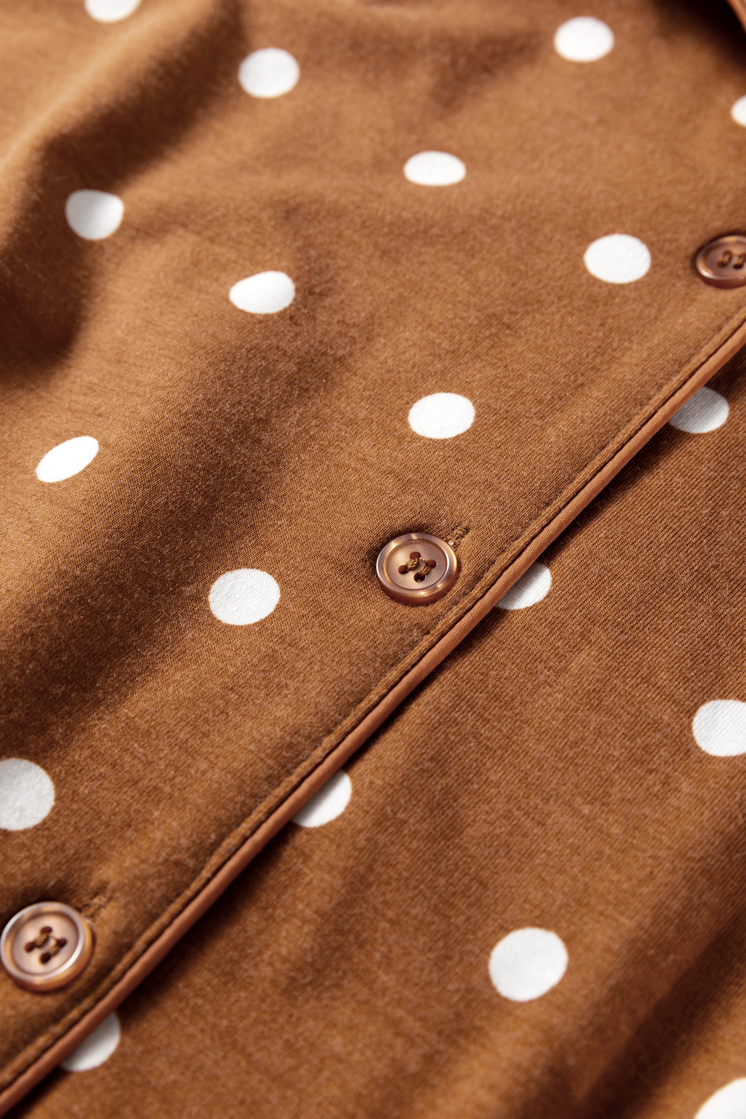 Brown Polka Dot Print Long Sleeve Shirt Pant 2pcs Pajama Set - loveforevers