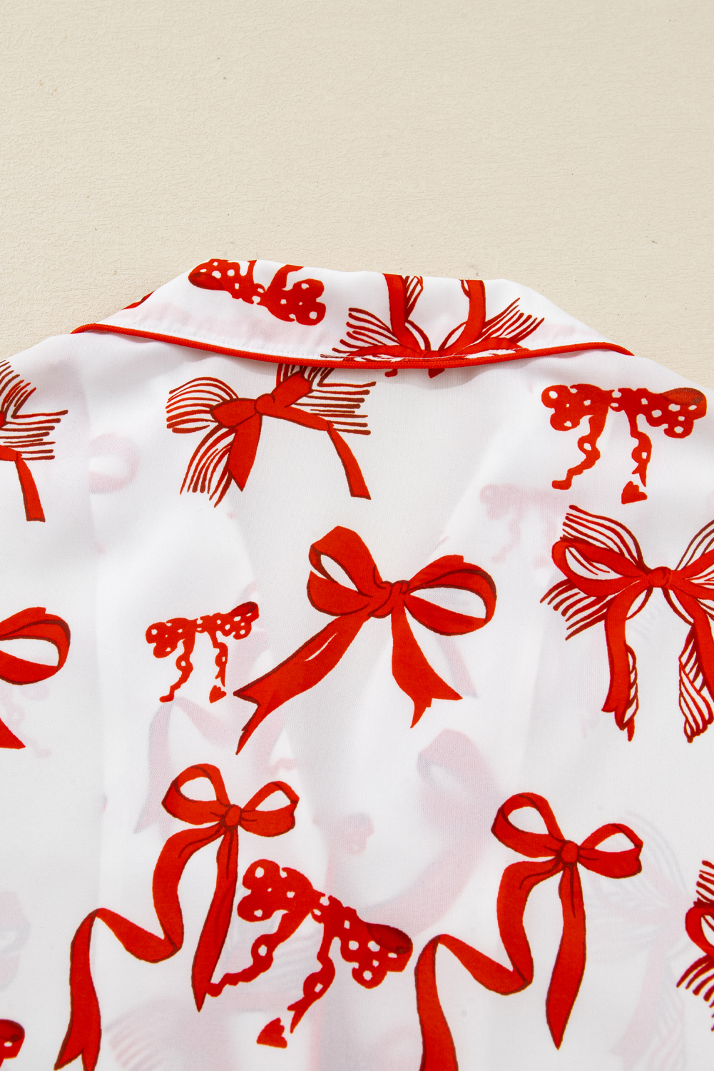 Red Christmas Bow Print Long 2pcs Pajama Set - loveforevers