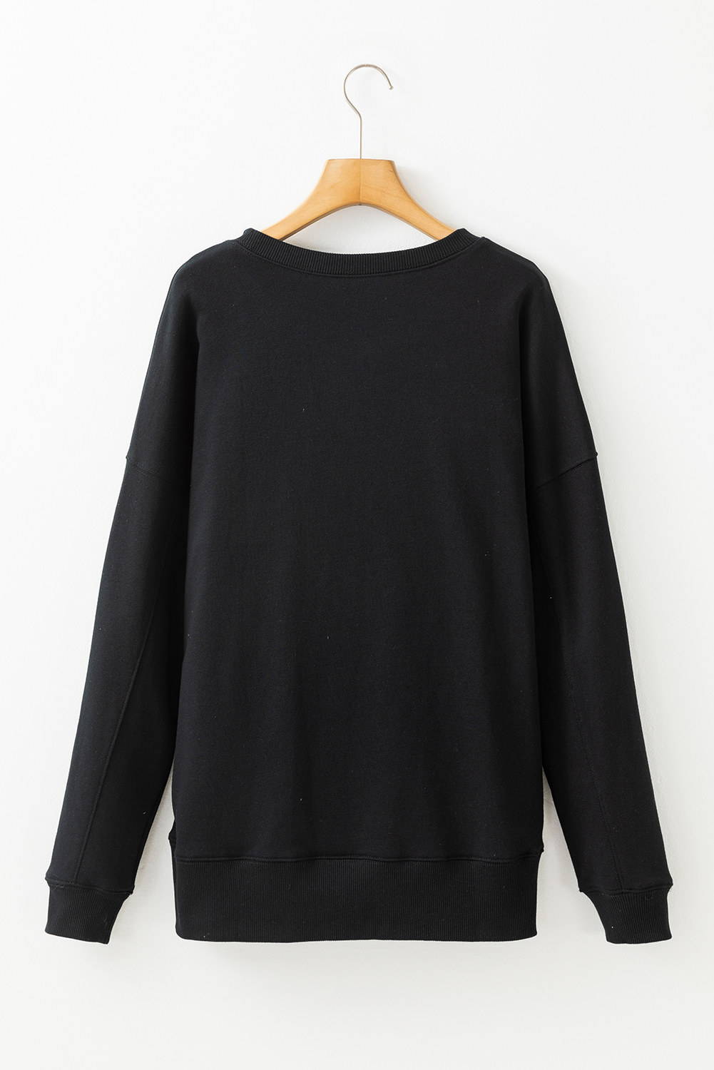 Black Drop Shoulder Crisscross Stitching Pocketed Loose Sweatshirt - loveforevers