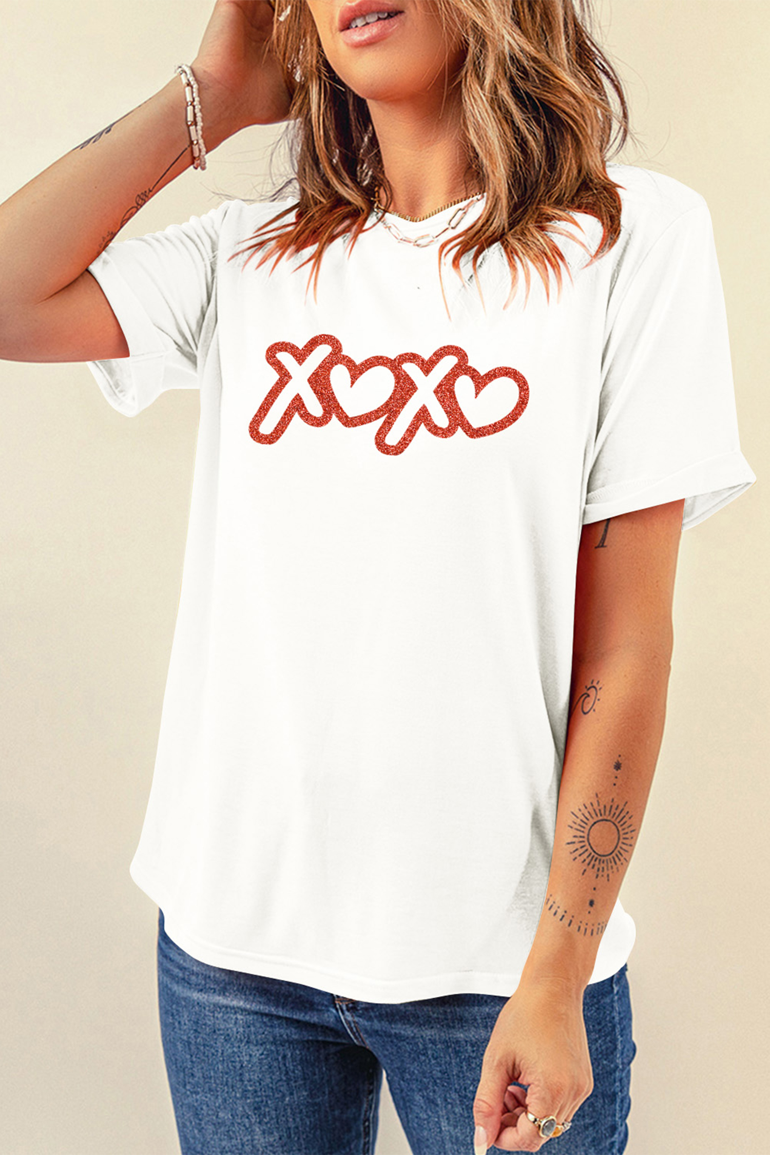 White XOXO Foil Glitter Print Valentines Day T Shirt - loveforevers