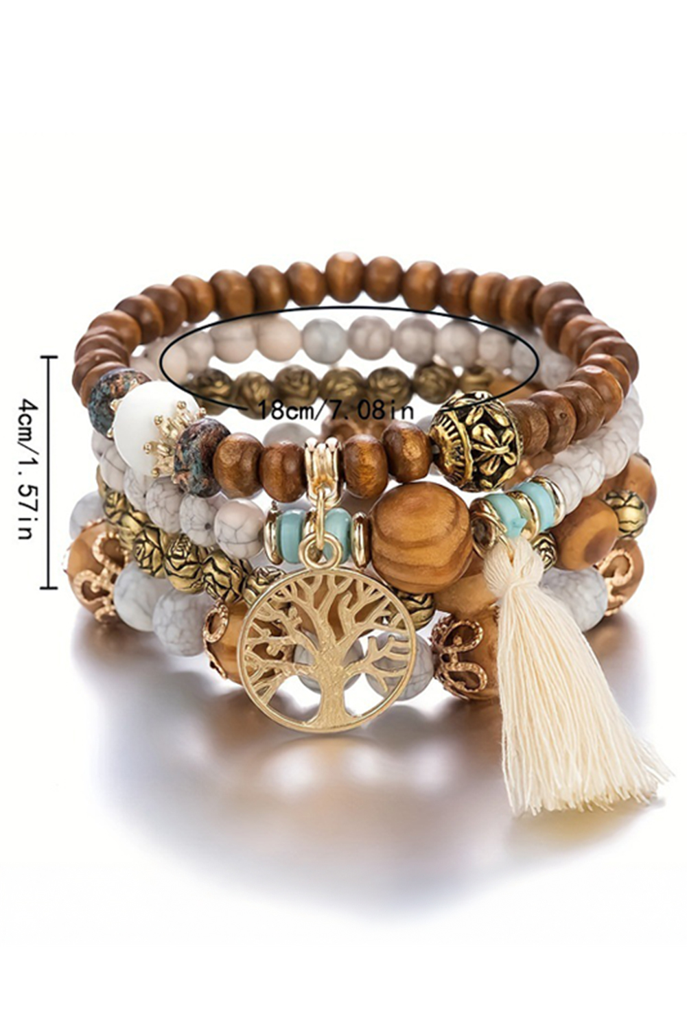 Thai Curry Boho Tassel Beaded Multi Layer Bracelet Set - loveforevers