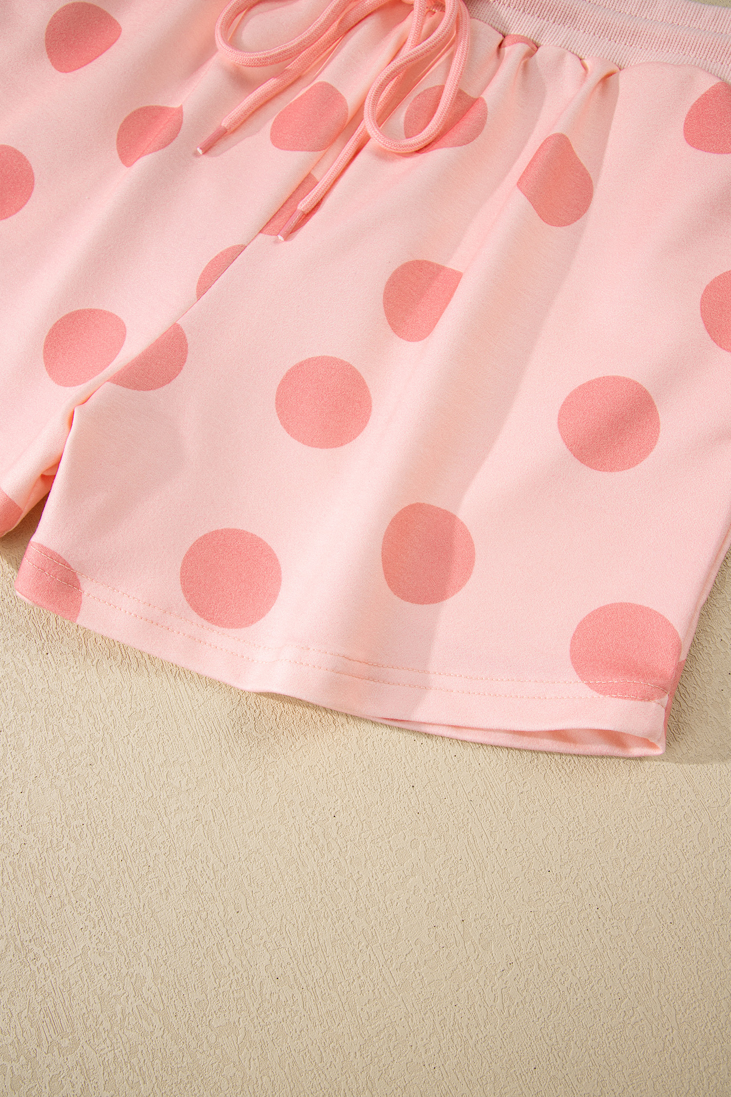 Beige Polka Dot Print Drop Shoulder Pullover Drawstring Jogger Pant Set - loveforevers