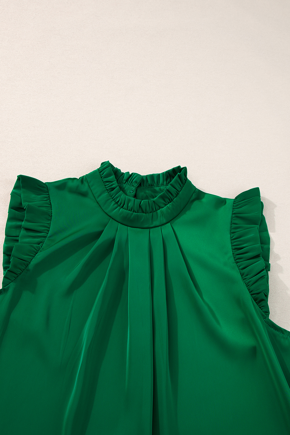 Bright Green Pleated Mock Neck Frilled Trim Sleeveless Top - loveforevers