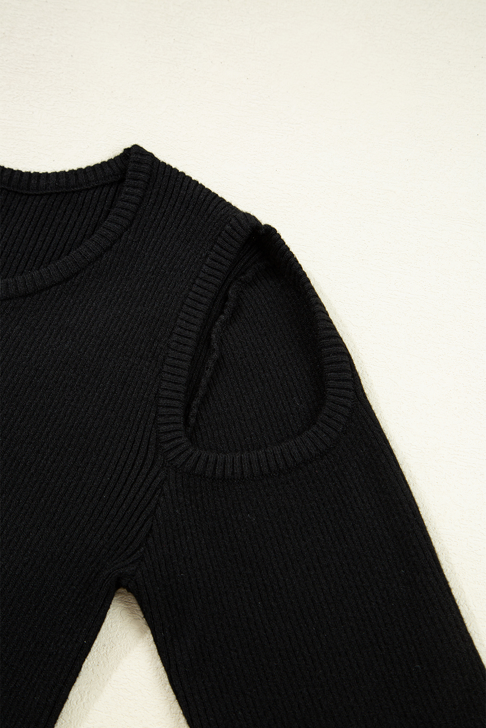 Black Ribbed Knit Cold Shoulder Sweater - loveforevers
