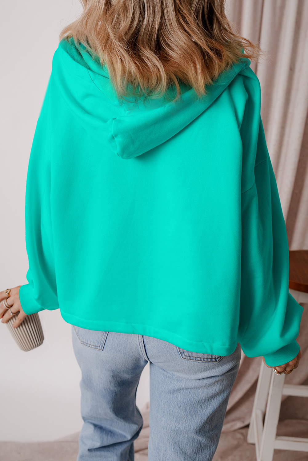 Bonbon Fleece Lined Half Zipper Kangaroo Pockets Loose Hoodie - loveforevers