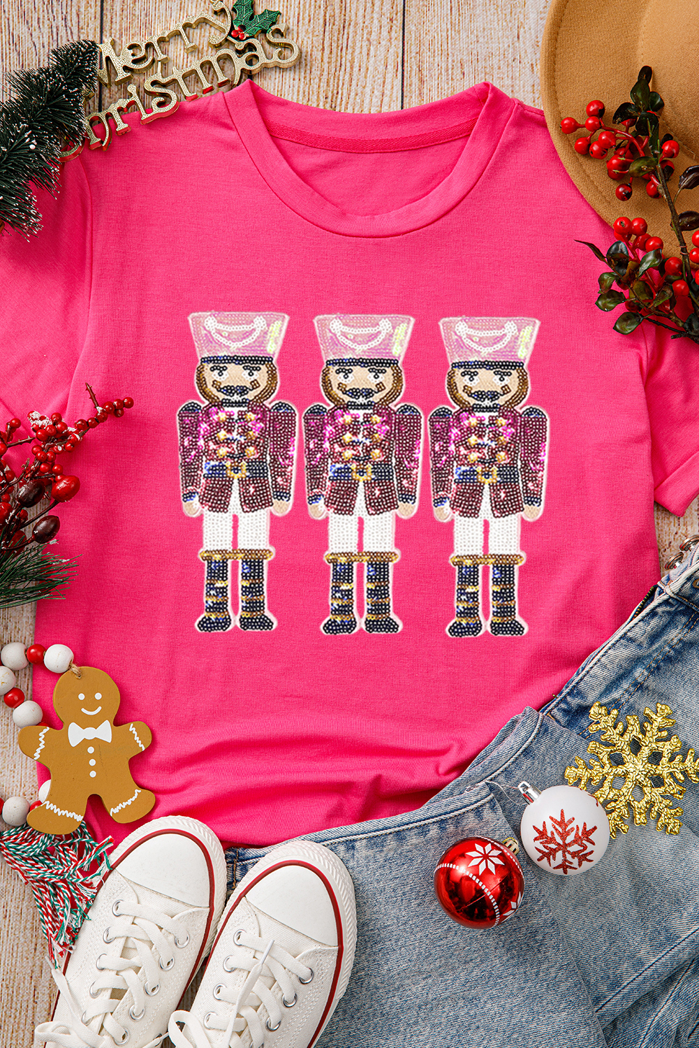 Rose Red Nutcracker Graphic Christmas Holiday T Shirt - loveforevers