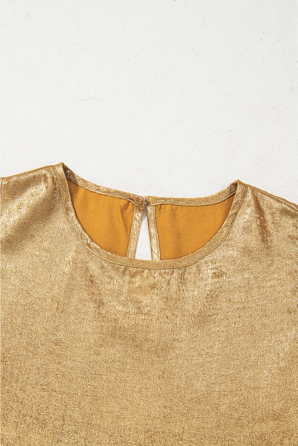 Gold Metal Textured Round Neck Casual Tank Top - loveforevers