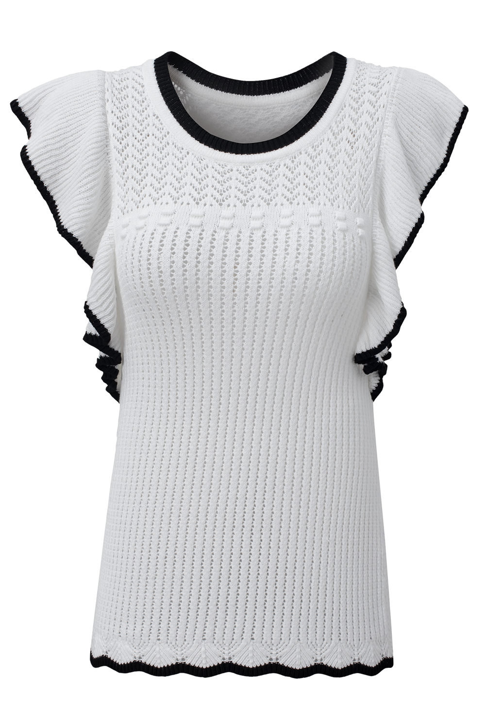 White Crochet Eyelet Flounce Tank Top - loveforevers
