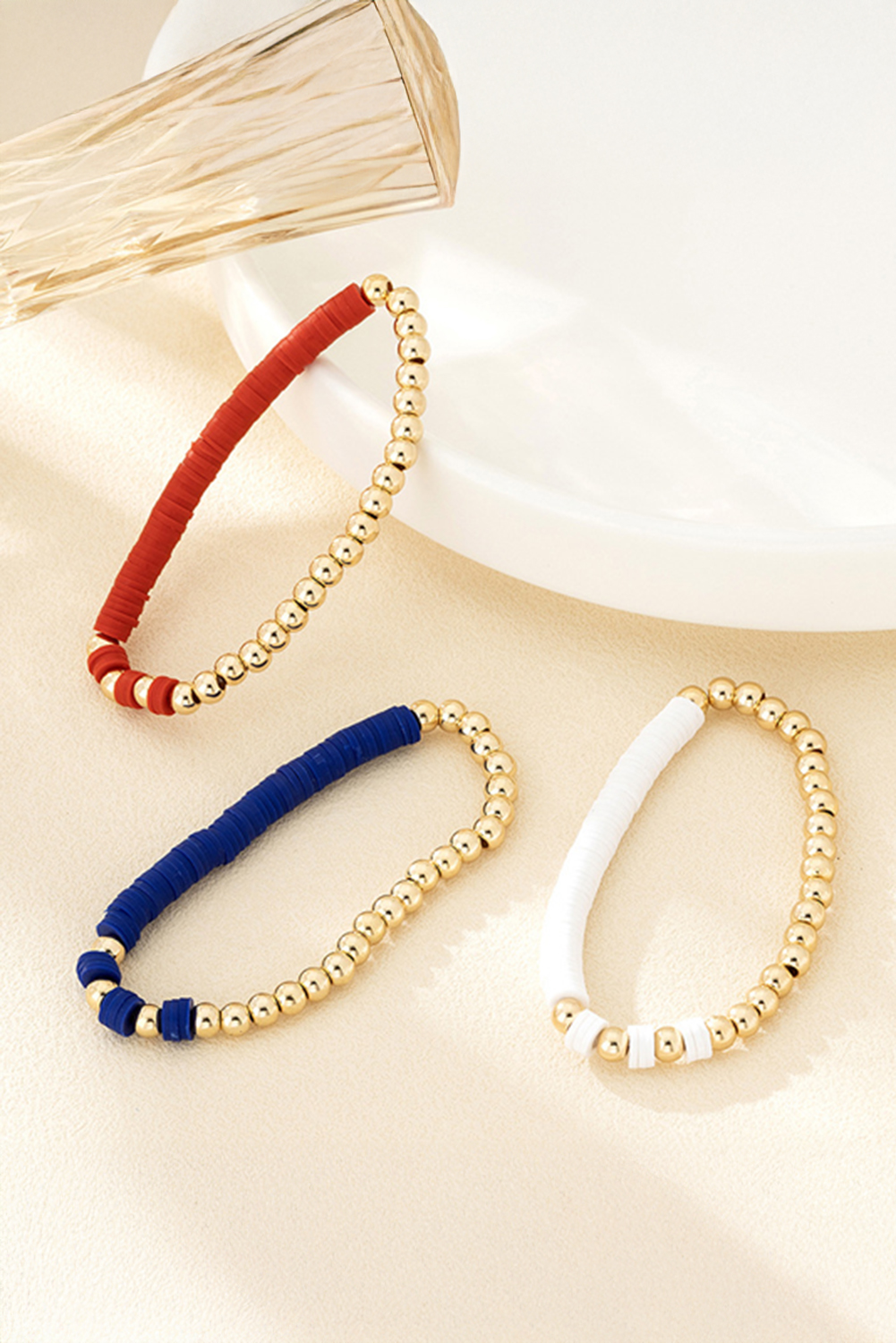 Gold US Flag Theme Beaded Triple Layer Bracelets - loveforevers