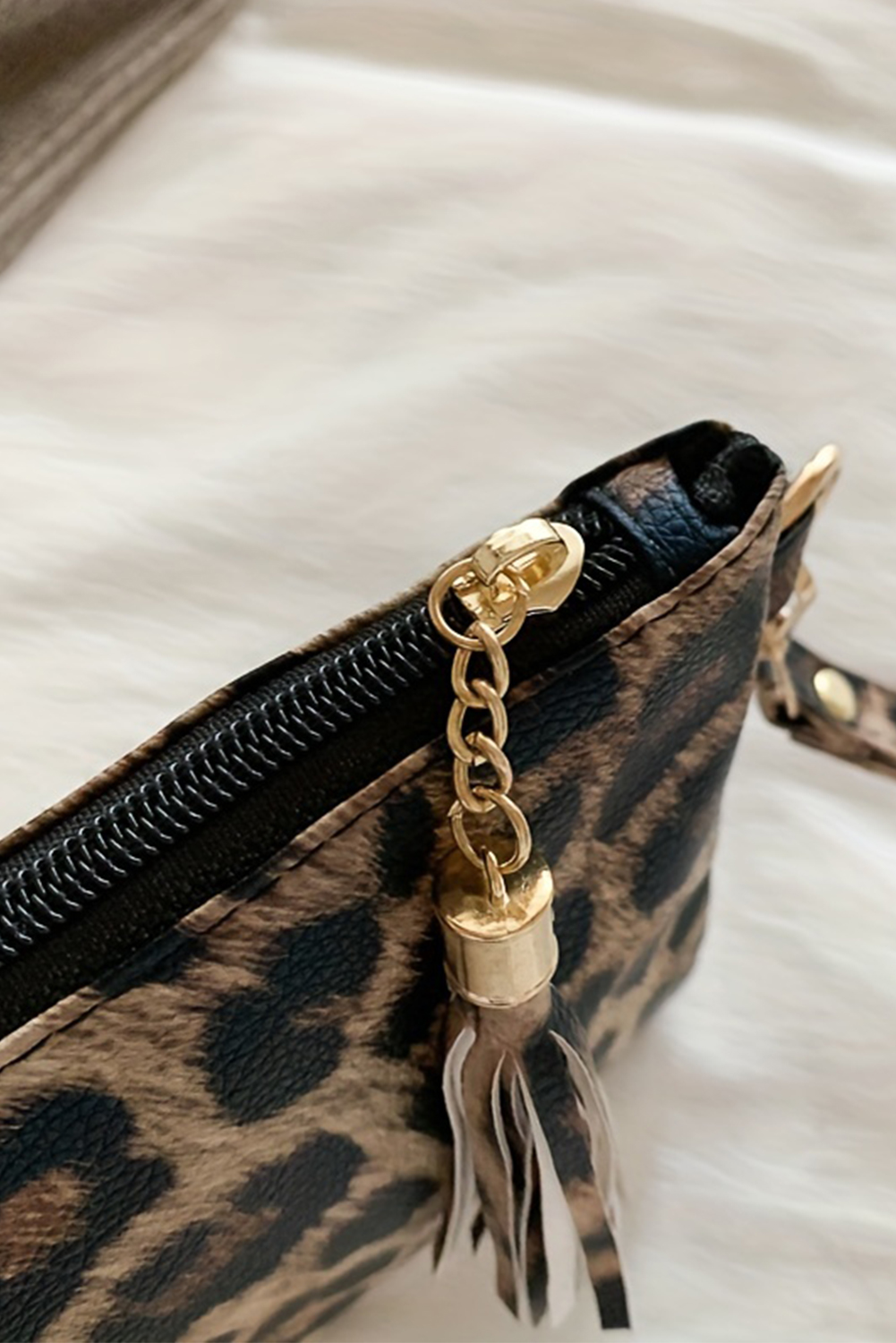 Chestnut Leopard/Cow Print Wrist Strap Zipped Wallet - loveforevers