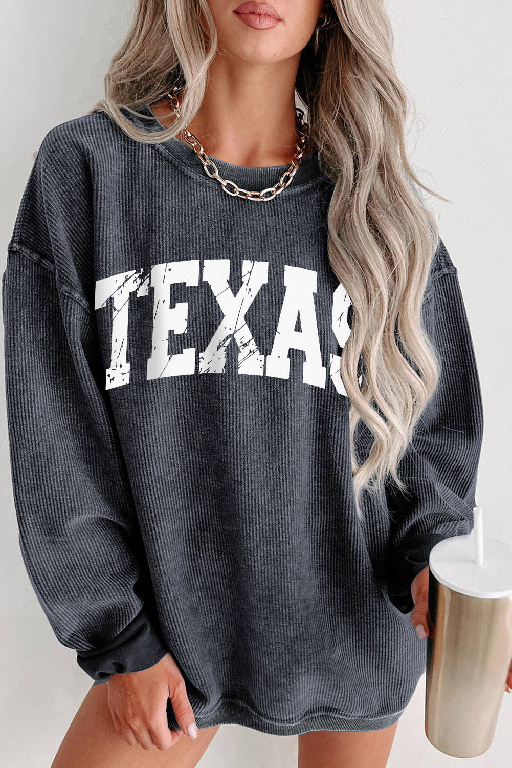 Gray TEXAS Graphic Corded Pullover Sweatshirt - loveforevers