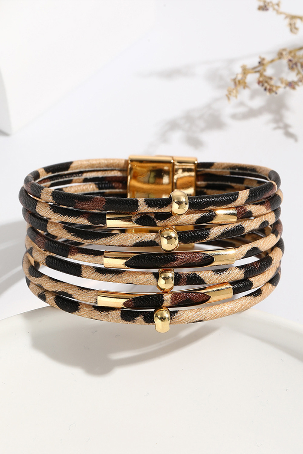 Brown Multi-layer Leopard Beaded Magnet Buckle Bracelet - loveforevers