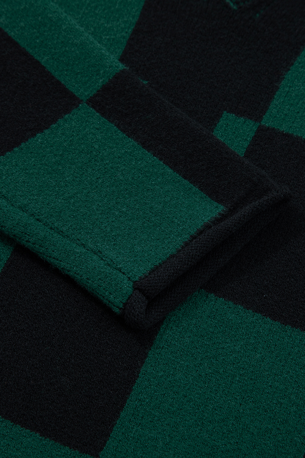 Black Checked Notched Neckline Drop Shoulder Knit Sweater - loveforevers