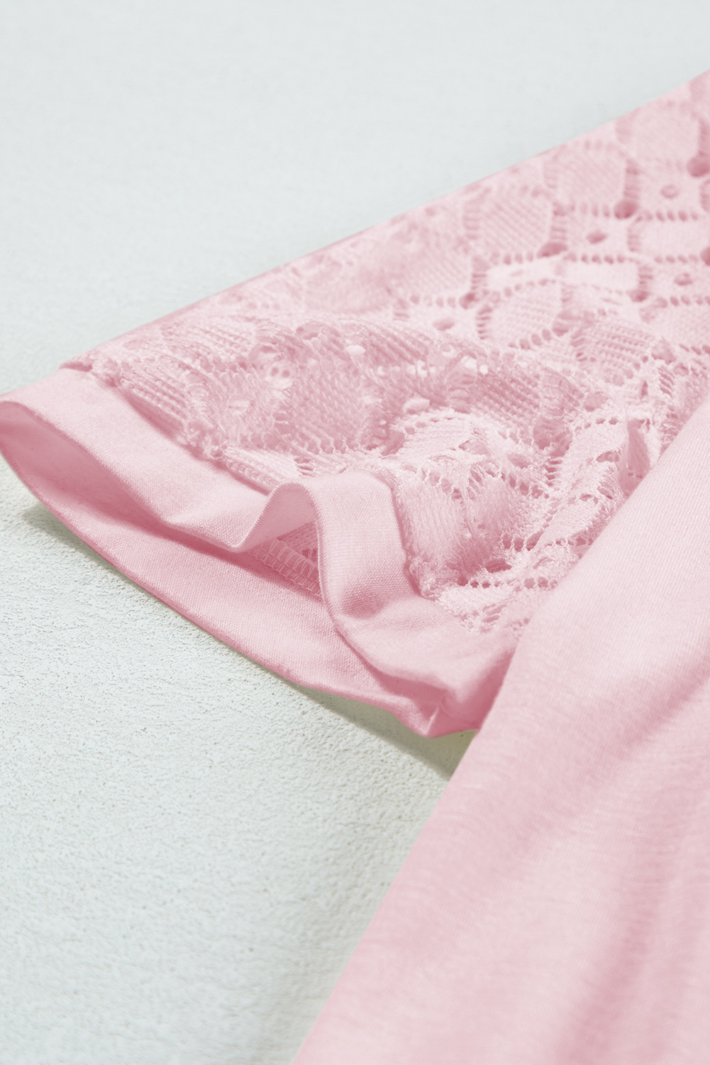 Pink Seamed Detail Contrast Lace Raglan Sleeve Tee - loveforevers