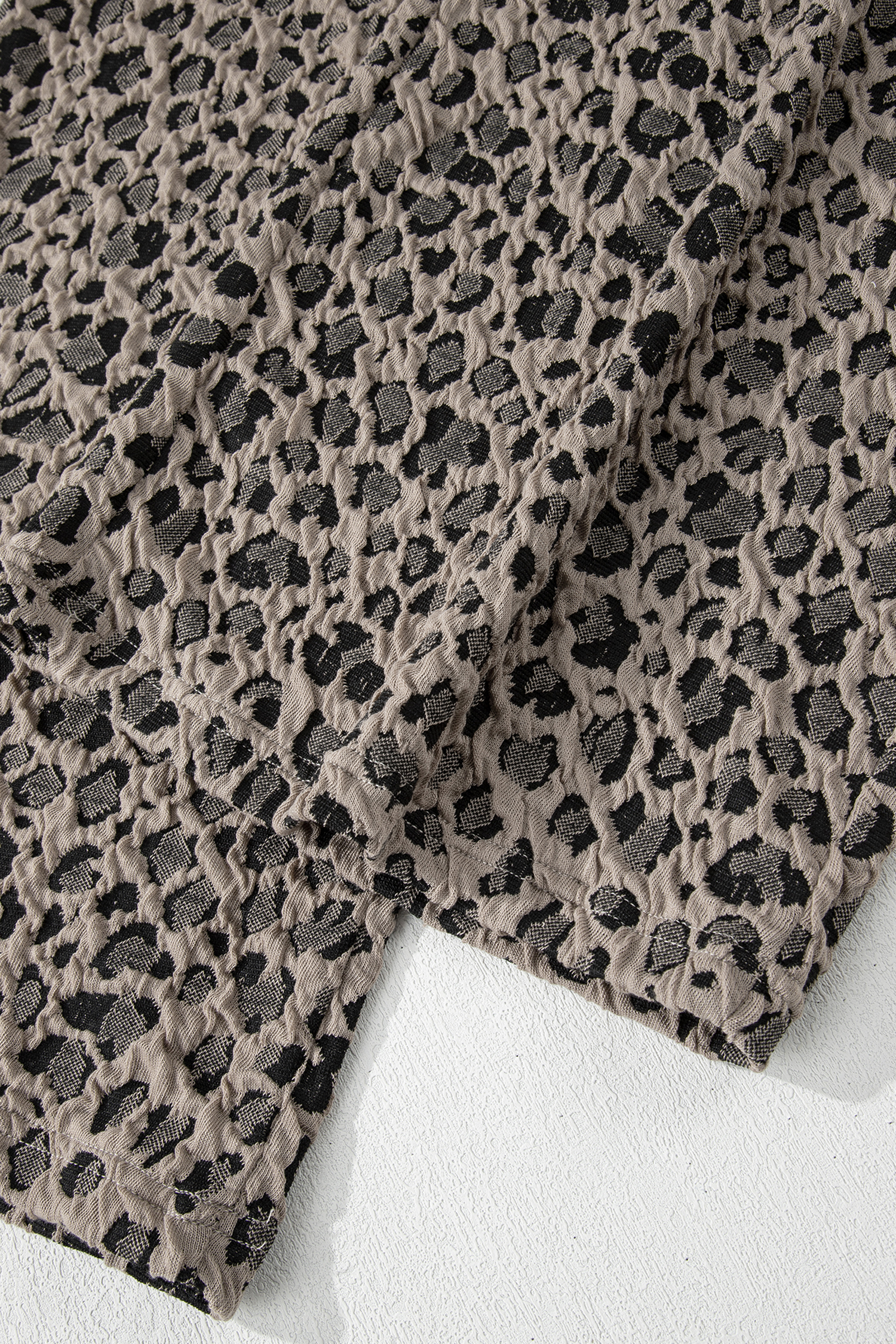 Khaki Jacquard Leopard Half Sleeve Jumper Wide Leg Pant Set - loveforevers