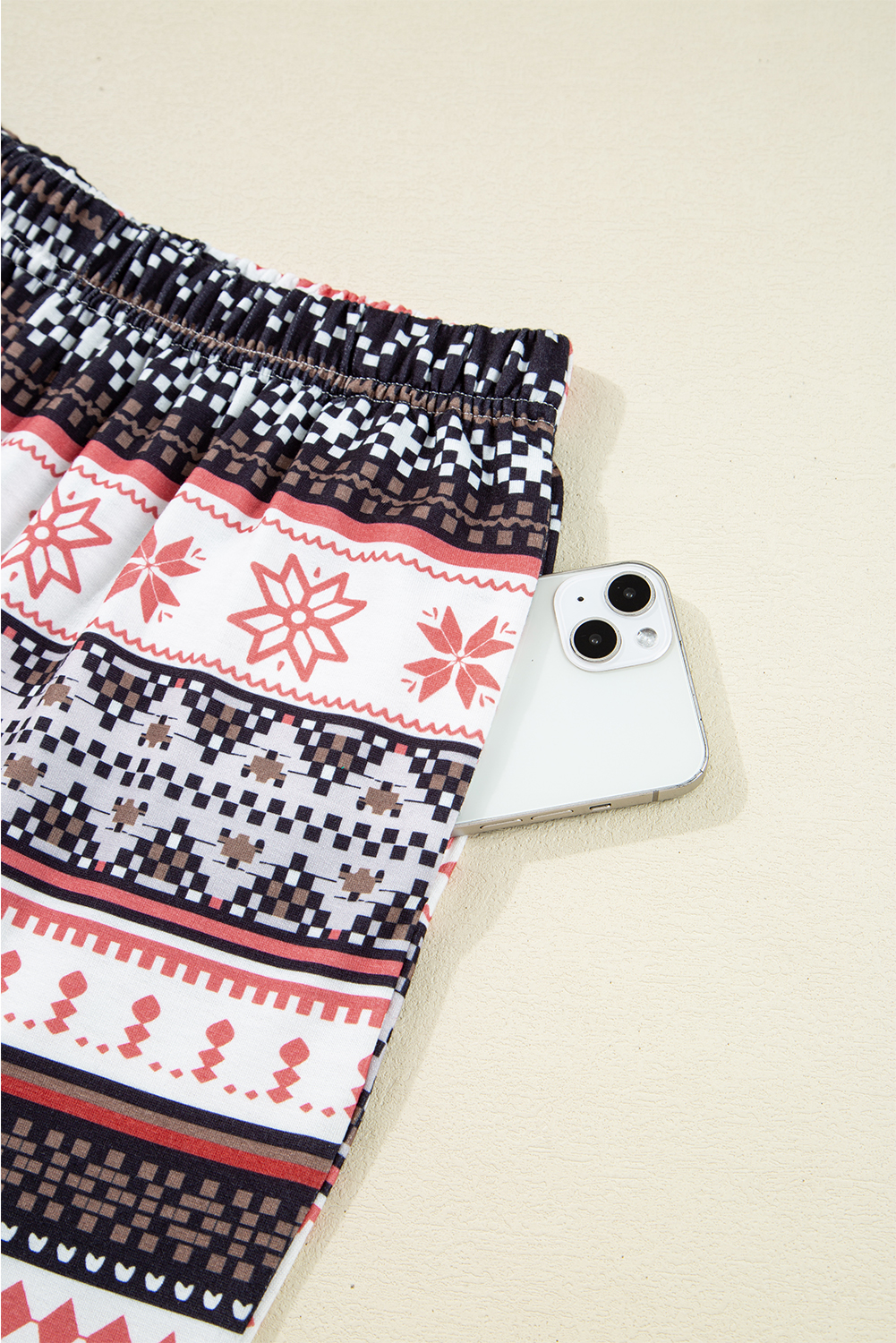Black Retro Christmas Pattern Loose Pullover 2pcs Lounge Pant Set - loveforevers