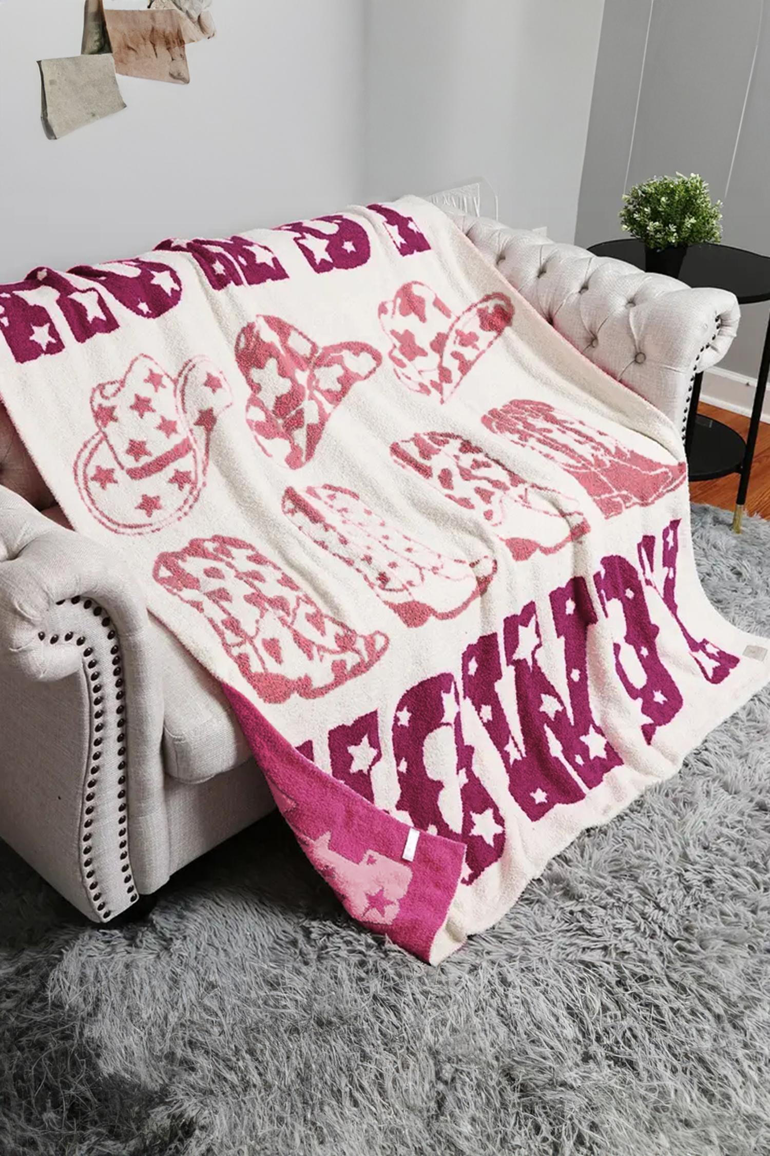 Pink Howdy Boots Sherpa Throw Blanket - loveforevers