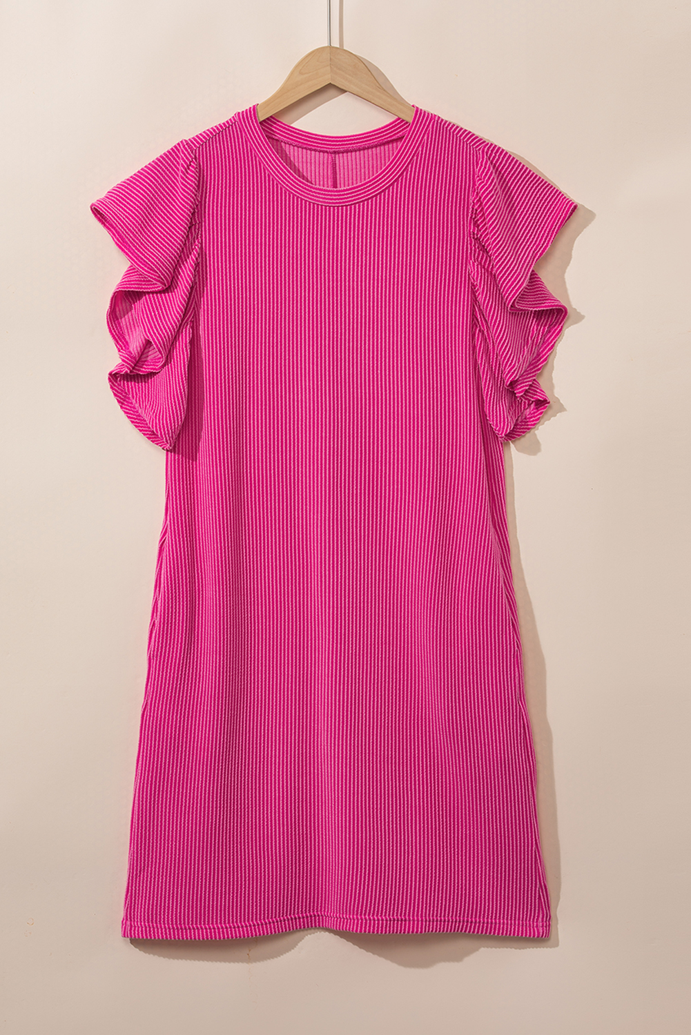 Bright Pink Striped Ribbed Knit T-shirt Shift Dress - loveforevers