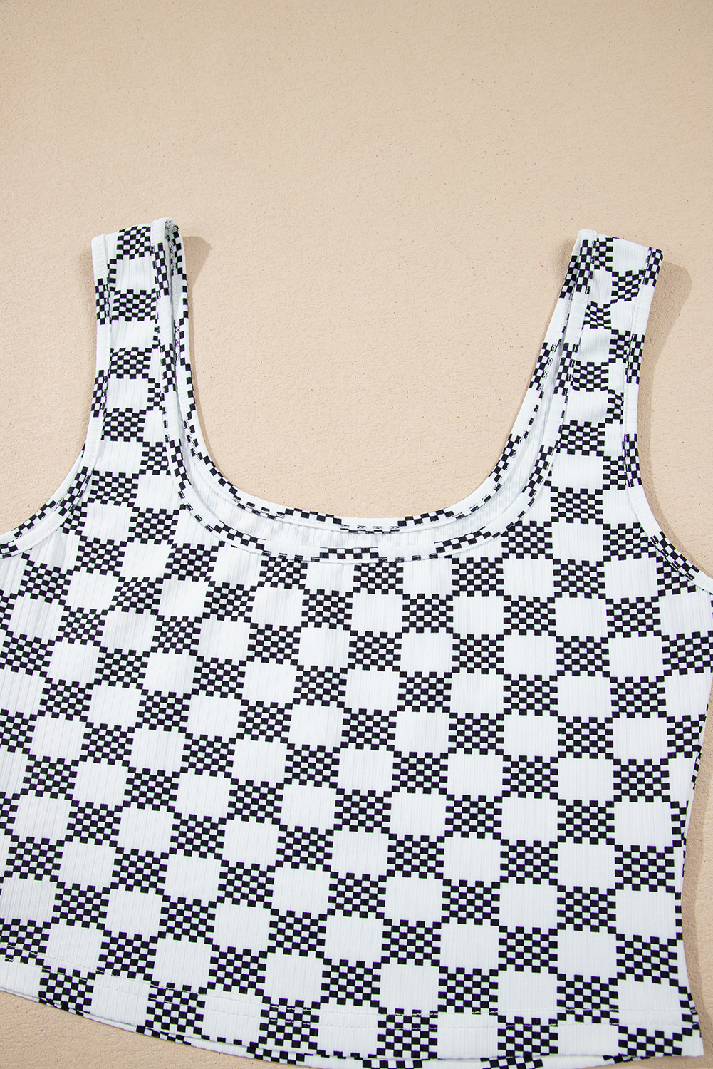 Black Checkered Print U Neck Cropped Tank Top - loveforevers