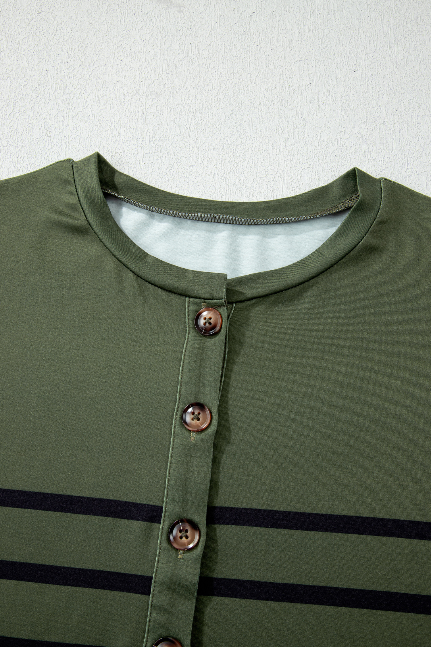 Four Leaf Clover Striped Half Buttons Crew Neck T-Shirt - loveforevers