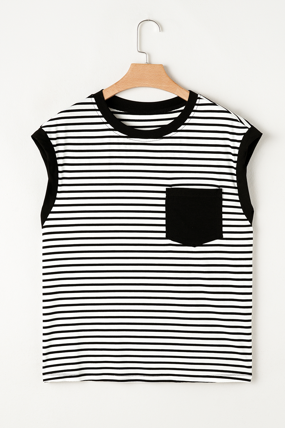 Red Stripe Chest Pocket Patch Round Neck Tank Top - loveforevers