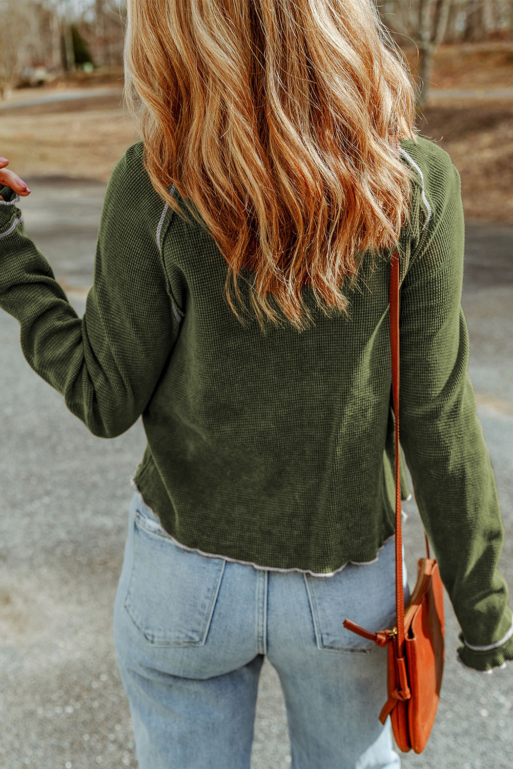Smoke Gray Textured Round Neck Long Sleeve Top - loveforevers