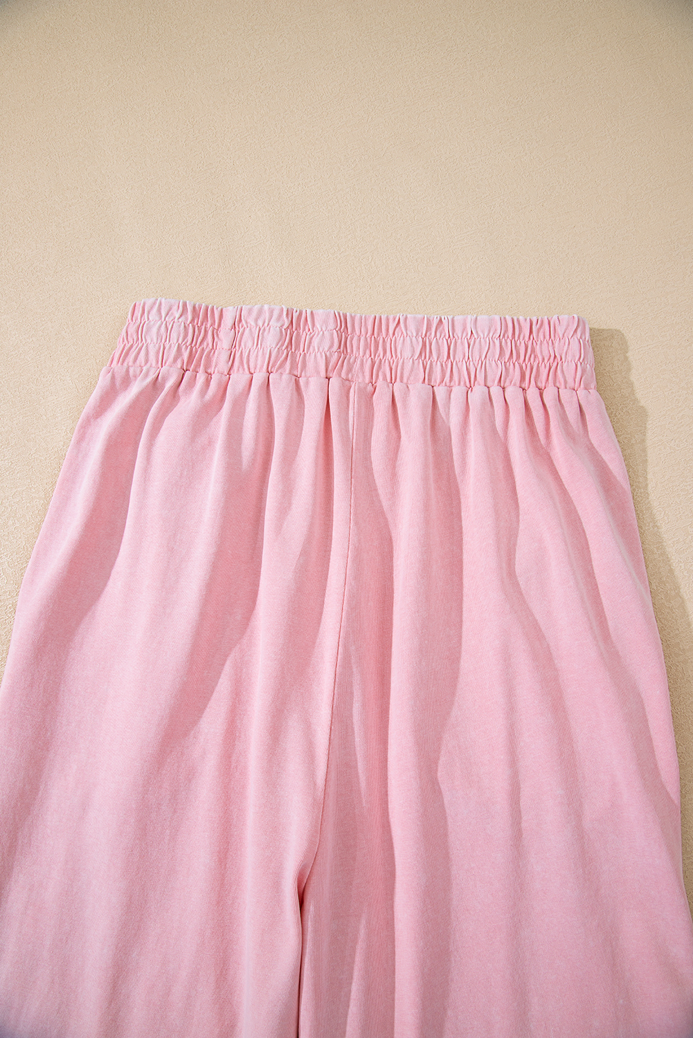 Light Pink Acid Wash Star Patched Rolled Trim Pants Set - loveforevers