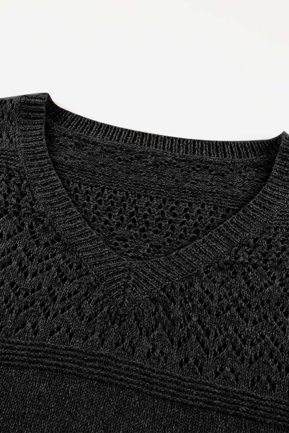 Sky Blue Eyelet Pattern Detail V Neck Drop Shoulder Sweater - loveforevers