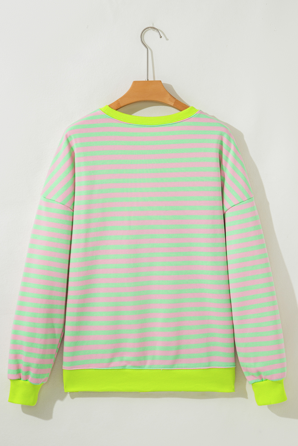 Red Stripe Contrast Ribbed Trim Crossed Stitch Drop Shoulder Sweatshirt - loveforevers