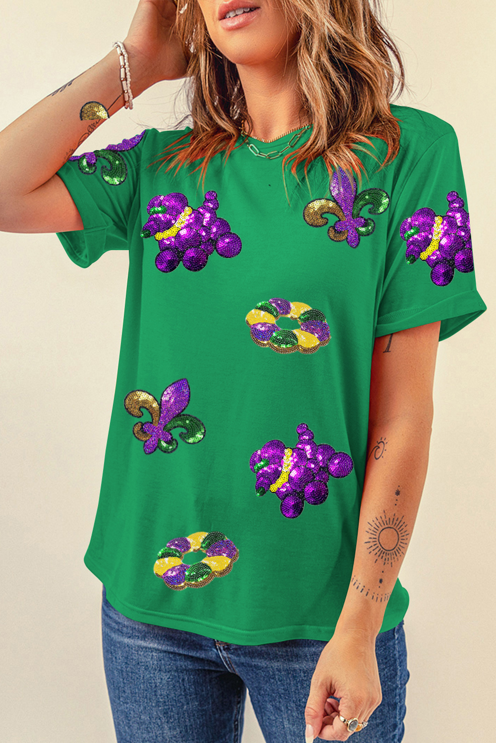 Bright Green Glitter Mardi Gras Mask Graphic T Shirt - loveforevers