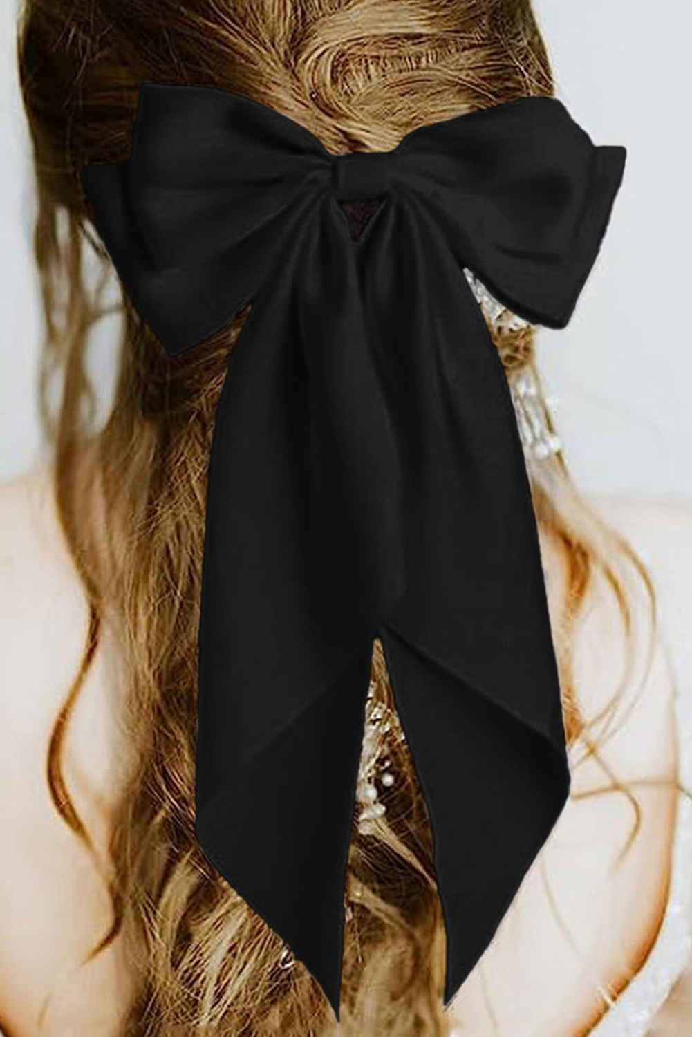 Black Oversized Ribbon Bowknot Satin Hair Clip - loveforevers