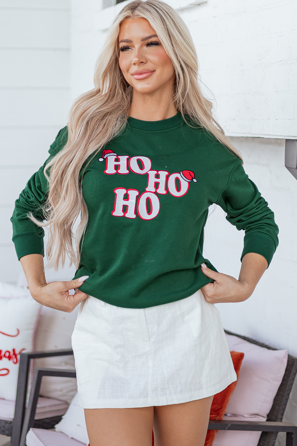 Evergreen Embroidered Letter Graphic Christmas Fashion Sweatshirt - loveforevers