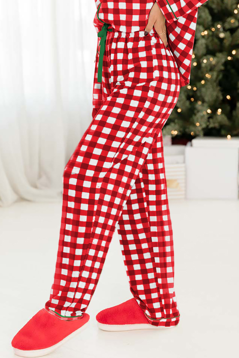 Fiery Red Christmas Plaid Print Shirt and Pants Pajama Set - loveforevers
