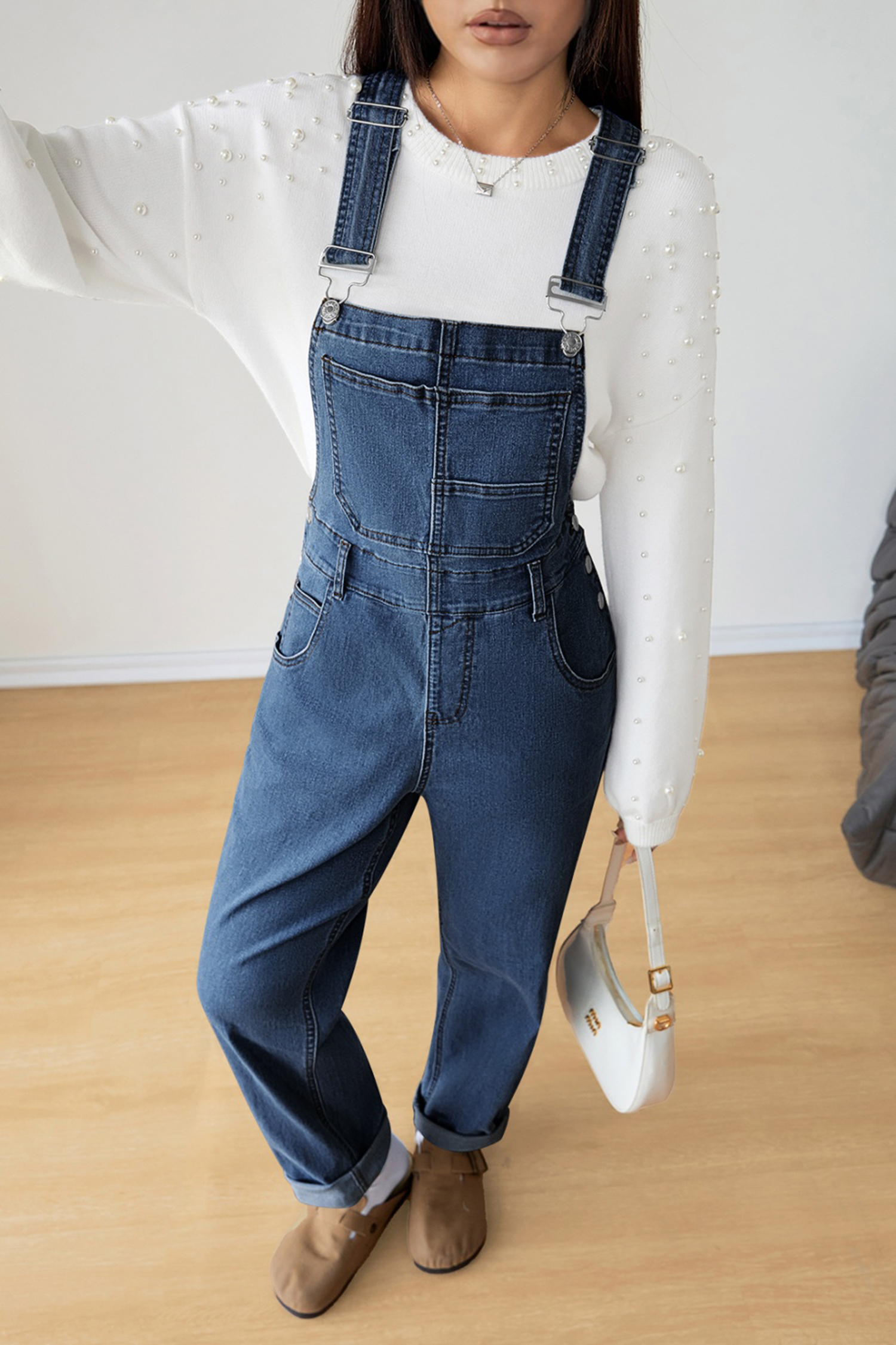 Light Blue Retro Bib Pocket Buckle Straps Casual Denim Jumpsuit - loveforevers
