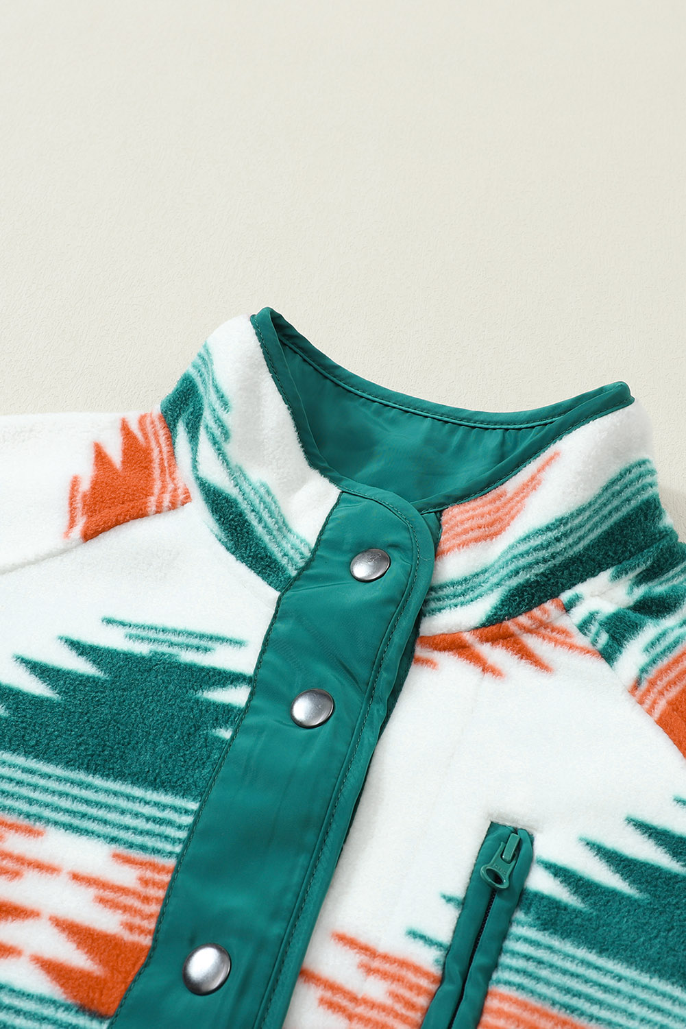 Multicolour Western Aztec Snap Buttoned Fleece Jacket - loveforevers
