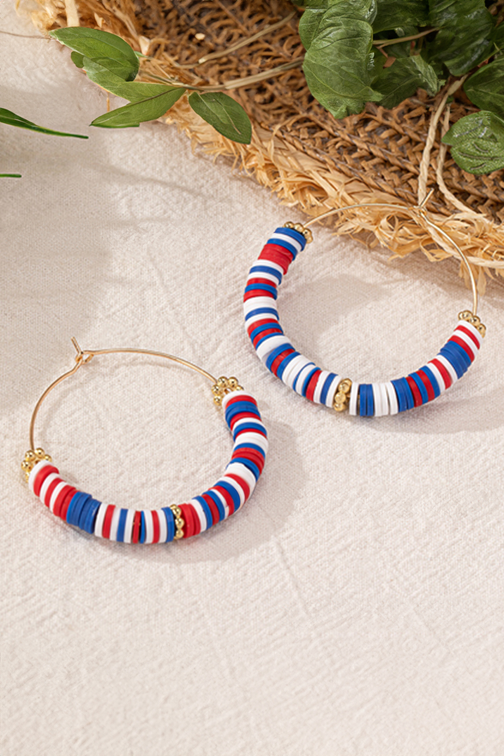 Dark Blue American Flag Inspired Beaded Large Hoop Earrings - loveforevers