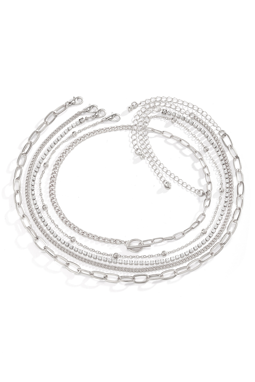Silvery 5pcs Layered Rhinestone Plated Chain Collarbone Necklaces Set - loveforevers